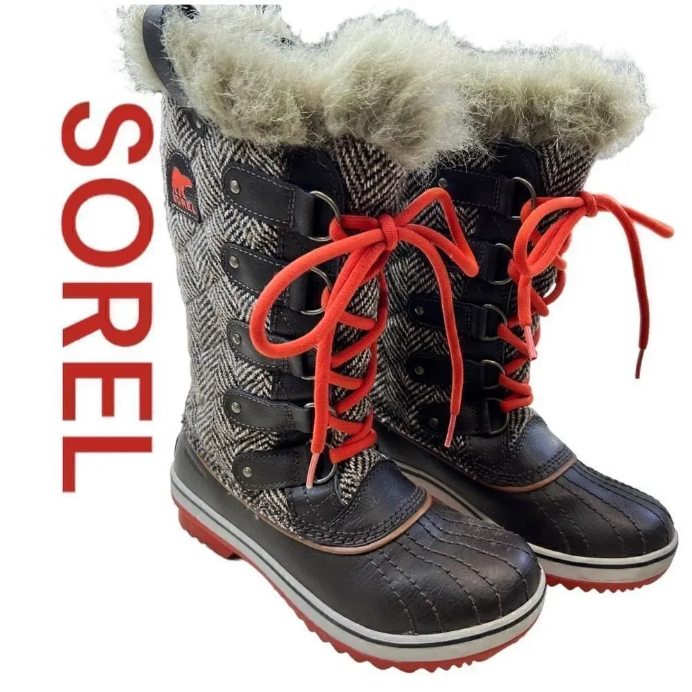Sorel Women's Tofino Tall Herringbone Faux Fur Winter Boots Multi-Color Size 6